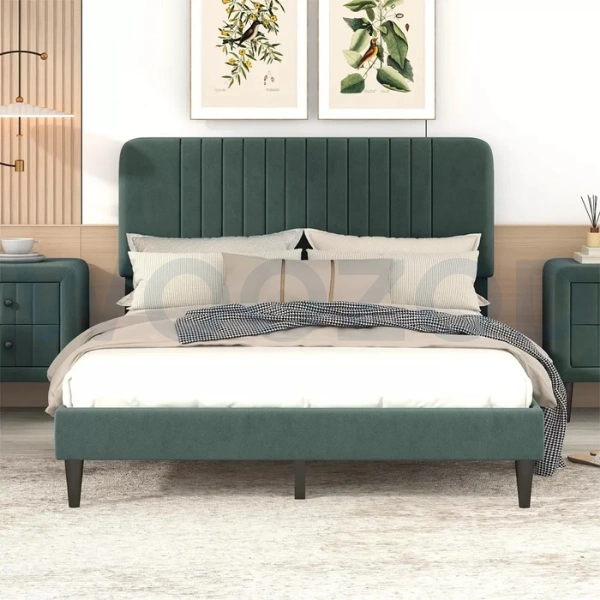 Luxury Green Velvet King Size Bed by Woozod.