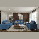 Puff sofa set with 3 2 1 seating and cavity center table in modern curved design.