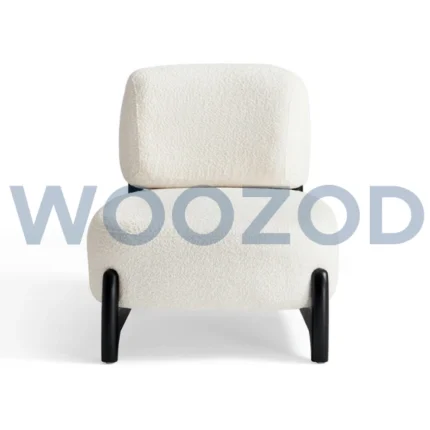 Woozod Serpil Chair upholstered in teddy flannel fabric with wooden frame and foam cushion.