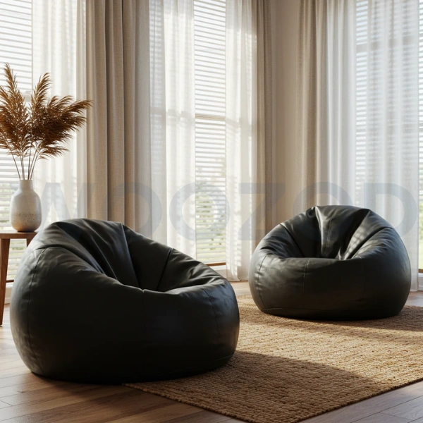 Woozod Set of 2 Leather Bean Bags – XL and XXXL sizes for home, office, and gaming use.