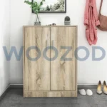 Woozod Tessel Classic Two Door Shoe Storage Cabinet – brushed oak shoe cabinet with shelves and dual doors.