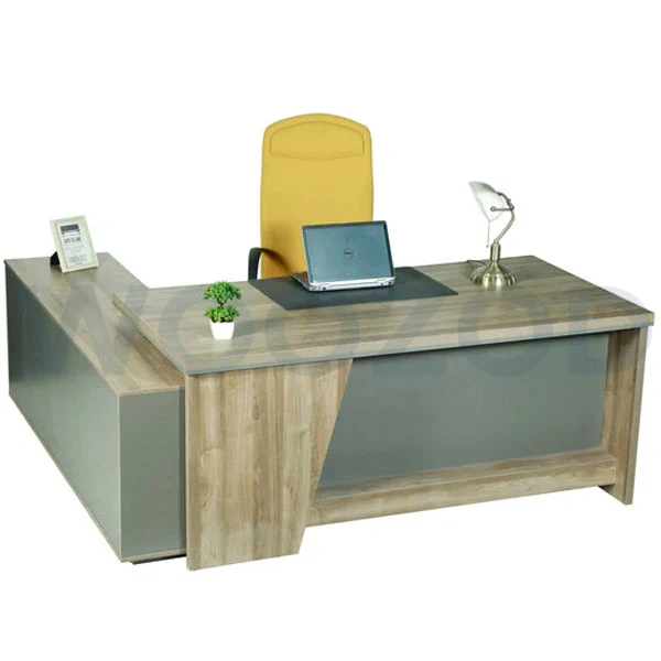 Woozod Executive Office Table with Side Rack – Modern Walnut and Grey Finish.