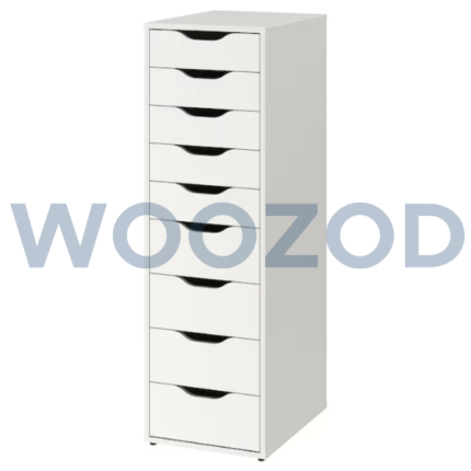 White chest of nine drawers with modern design by Woozod Furniture.