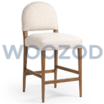 Abilene bar counter stool with oak legs and off-white upholstered arched back by Woozod Furniture.