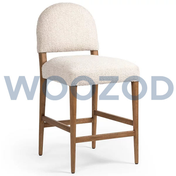 Abilene bar counter stool with oak legs and off-white upholstered arched back by Woozod Furniture.