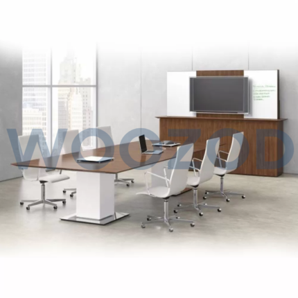 Woozod Bonner Workstation 8x4 conference table with stainless steel base.
