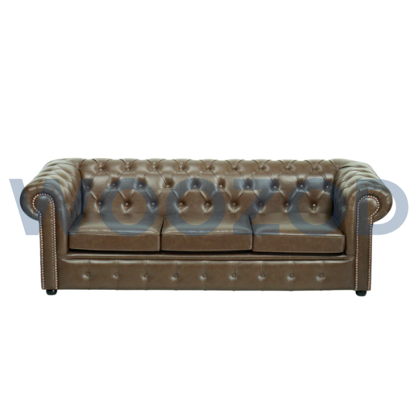 Woozod Chesterfield Sofa Set with leatherette or velvet upholstery, plush cushions, and wooden frame.