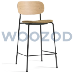 Co upholstered seat bar counter stool with curved upholstered seat and steel base by Woozod Furniture.