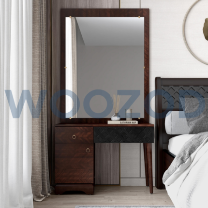 Cherry finish dressing table with mirror and storage drawers from Woozod Madeline Collection.