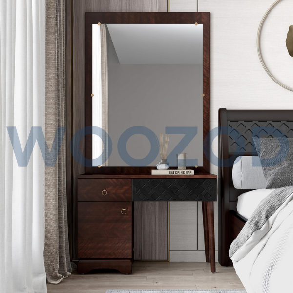 Cherry finish dressing table with mirror and storage drawers from Woozod Madeline Collection.