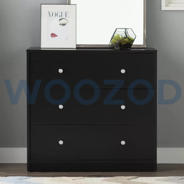 Black chest of drawers with three spacious drawers by Woozod Furniture.