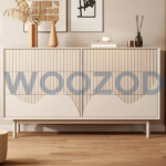 Woozod GULEY Modern Off-White Carved Chest of Drawers with six wide drawers, push-pull style handles, and a neutral off-white finish.