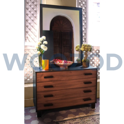Woozod Harbor dresser in black and brown with mirror and eight drawers.