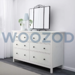 Woozod KAYA White Classic Chest of Drawers with metallic legs and black knobs.