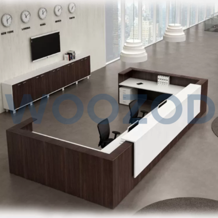 Woozod Kizaki Reception Table laminated office reception counter with PVC edging.