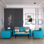 Woozod Opera Sofa Set 3-1-1 grey and blue knitted upholstery with acacia wood frame.