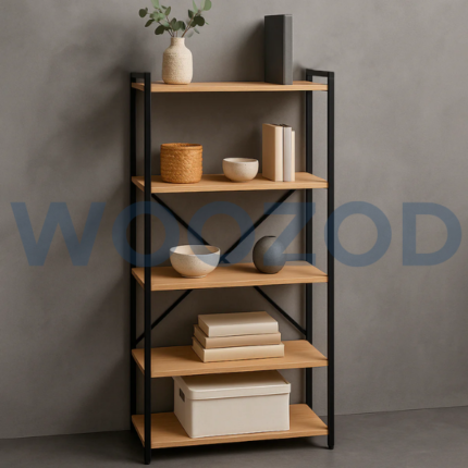 Woozod Otto Series Shelf 02 with metal frame and laminated shelves, ideal for home and office storage.