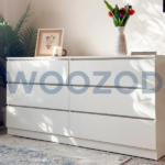 White sleek chest of six drawers by Woozod Furniture for modern bedrooms.