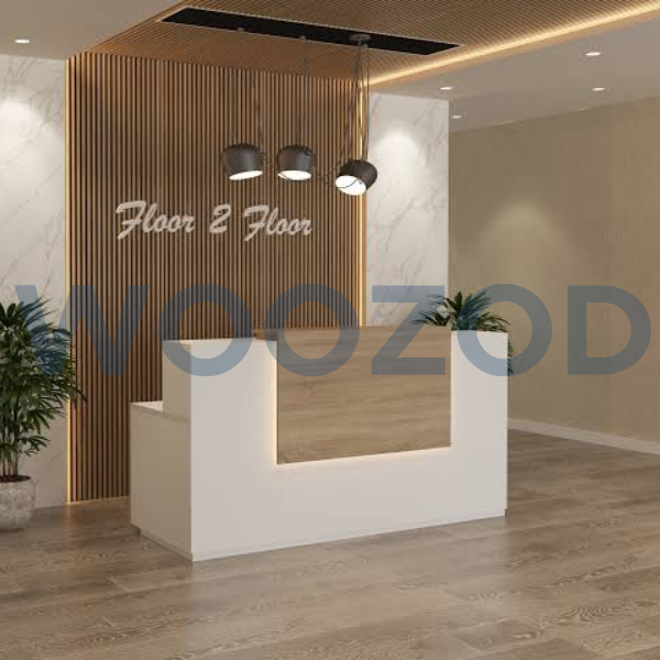 Woozod Reception Desk Ultra with customizable size and color, perfect for reception areas and offices.