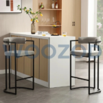 SABLE industrial style bar chair with black metallic frame and grey velvet upholstery by Woozod Furniture.