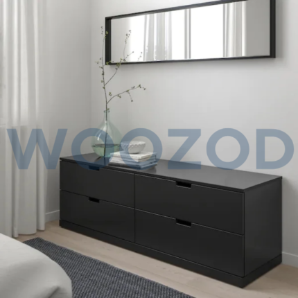 Glossy black storage chest of drawers with multiple drawers by Woozod Furniture.