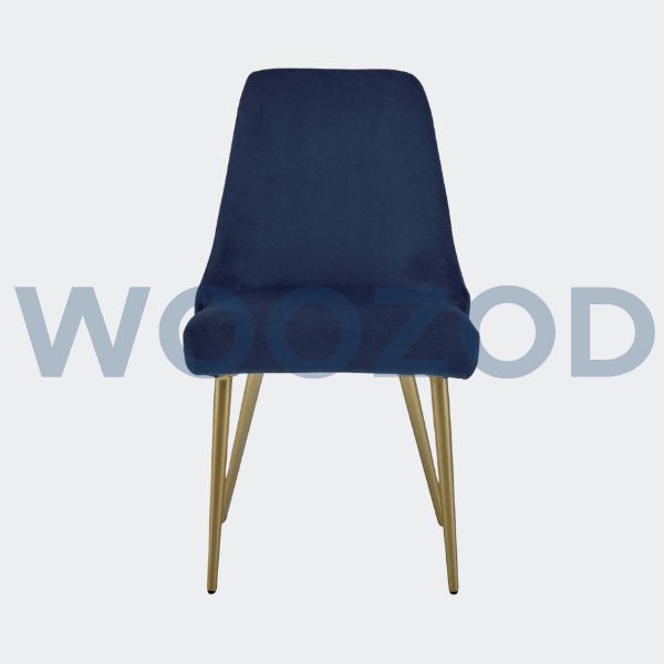 Woozod Wynora Blue and Gold Dining Chairs Set of 2 with goldtone powder-coated finish and blue polyester upholstery.